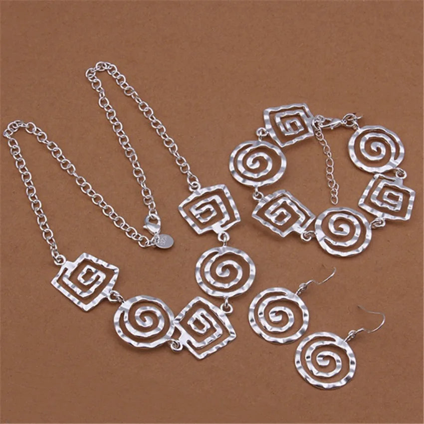 925 Sterling Silver Retro Thread Jewelry Set For Women