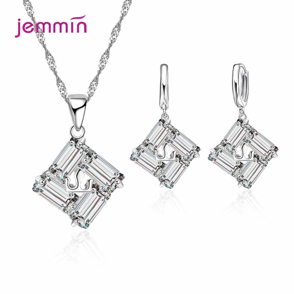 925 Sterling Silver Rhinestone Pendant Jewelry Set