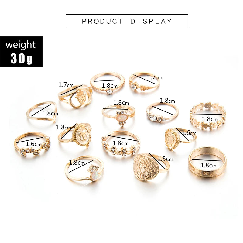 15 Pcs Boho Virgin Mary Gold Rings For Women