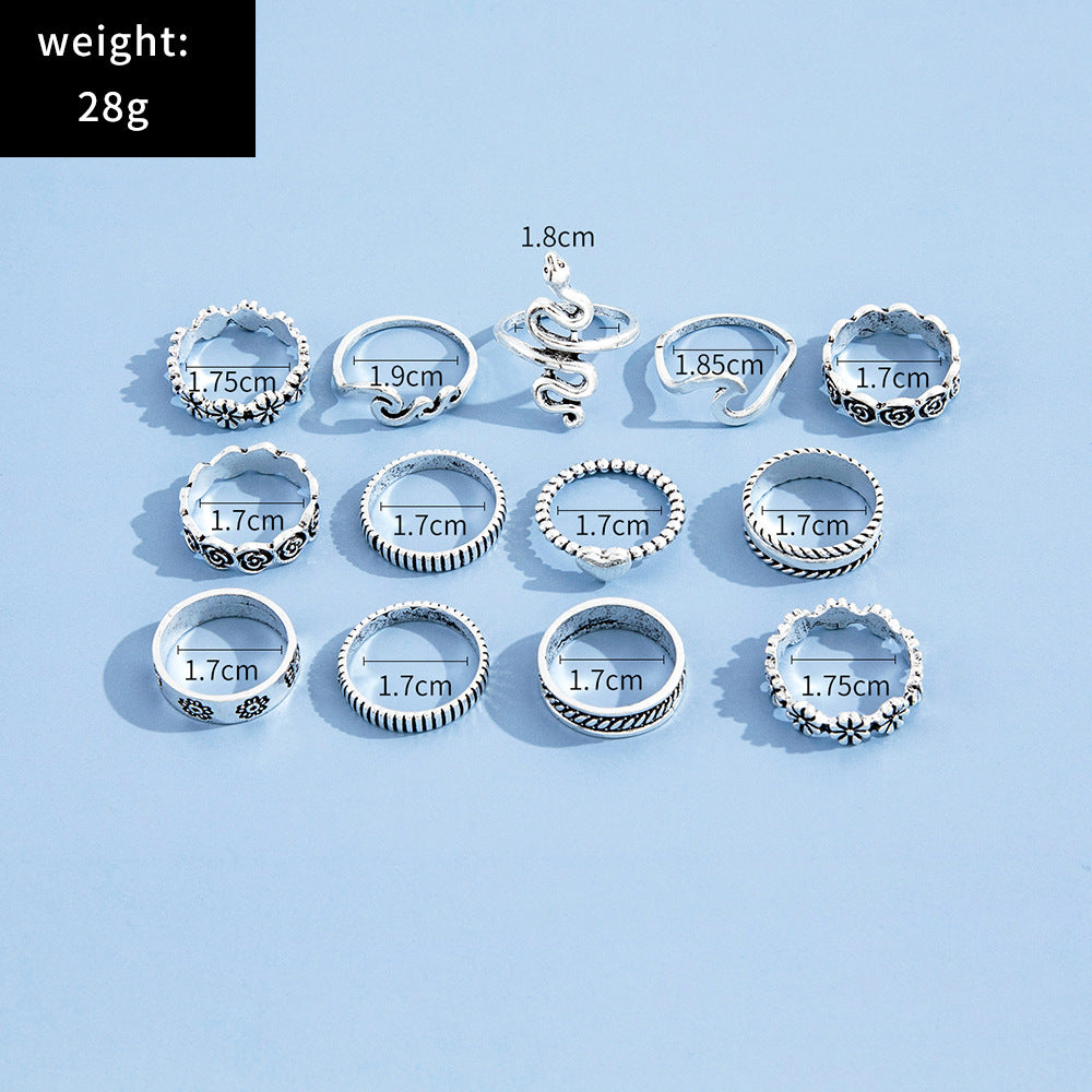 13 Pcs Snake Flower Love Geometric Rings